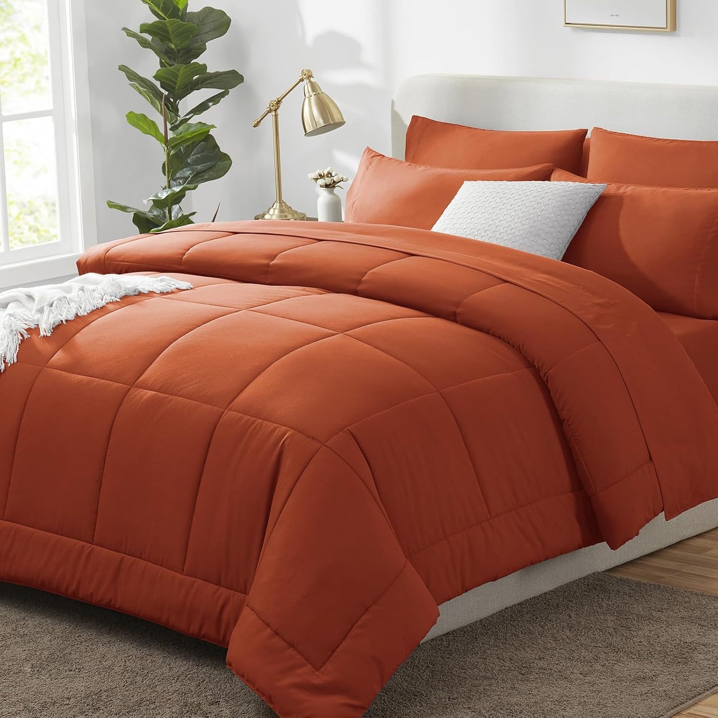 Queen Comforter Set Black, 7 count Bed in a Bag, All Season Bedding Sets