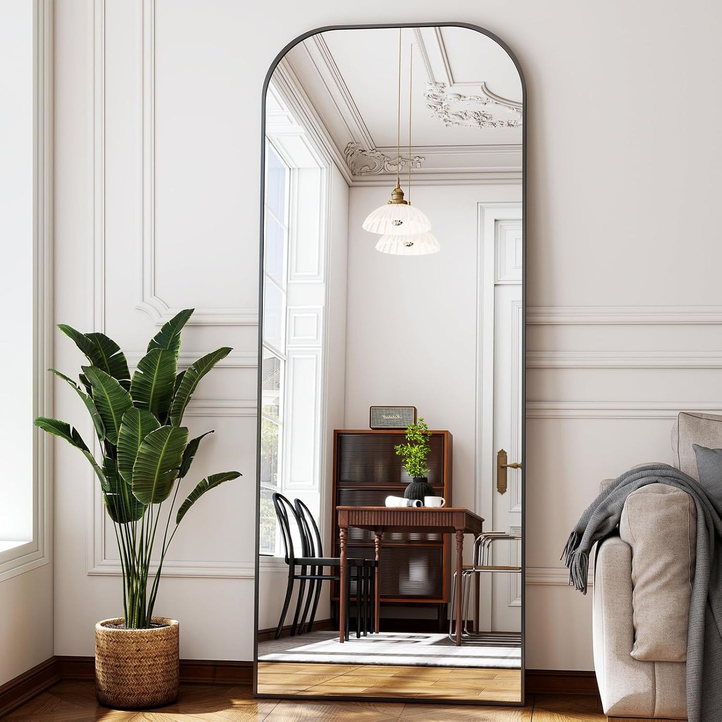 56x21 Inch Full Length Mirror - Large Floor Standing & Wall Mountable Full Body Mirror