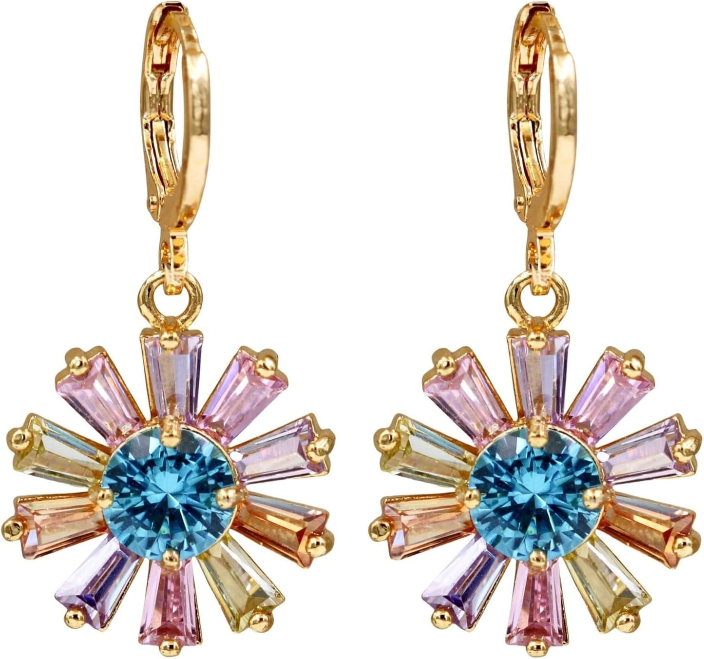 Vuskdtei18K Gold Plated Flower Dangle Earrings for Women, Hypoallergenic Cubic Zirconia Earrings, Elegant Chandelier Drop Earrings