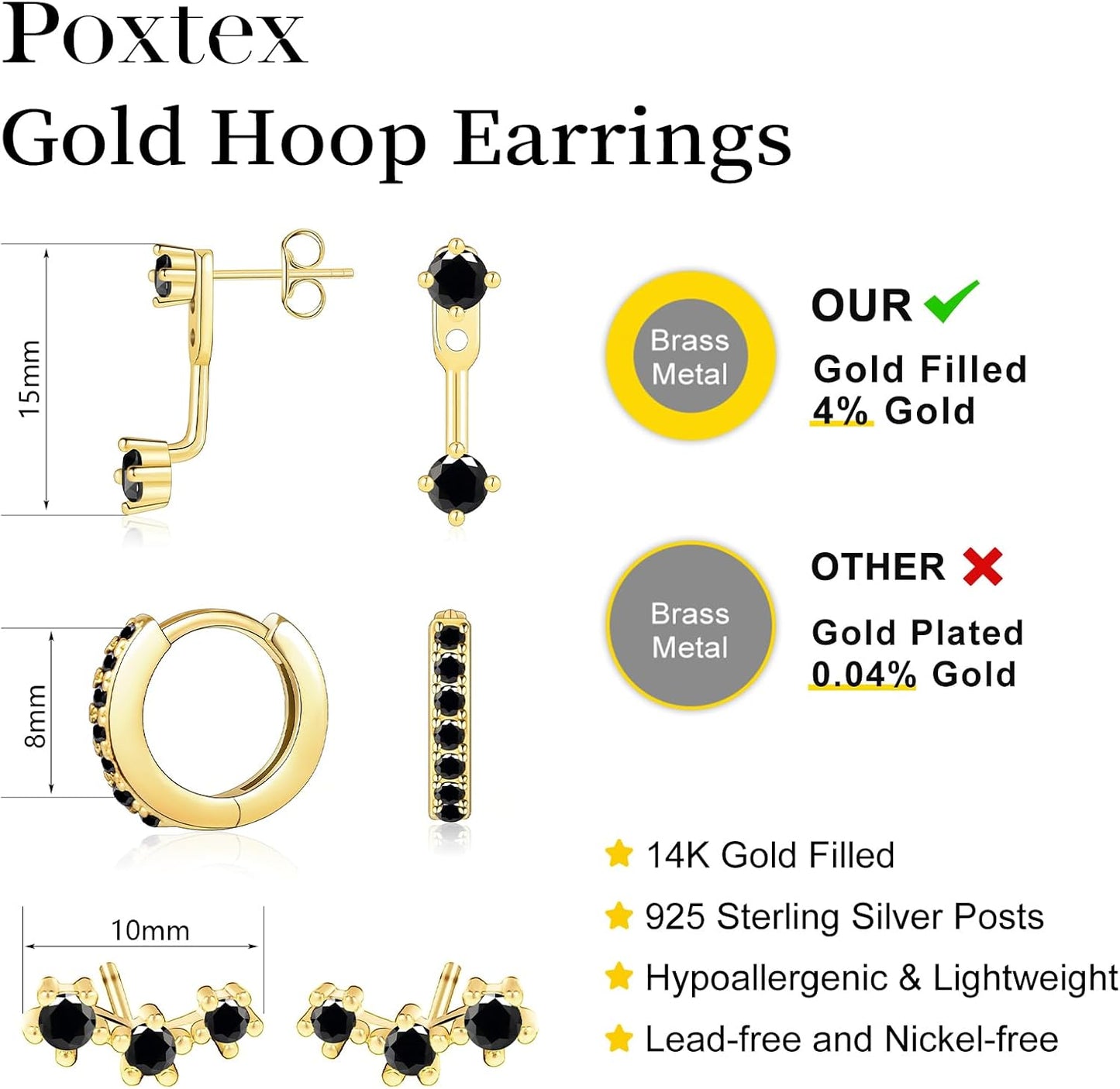 Small Sterling Silver Huggie Hoop Earrings Set for Women, 14K Gold Plated Hoops Stacks for Multiple Piercings