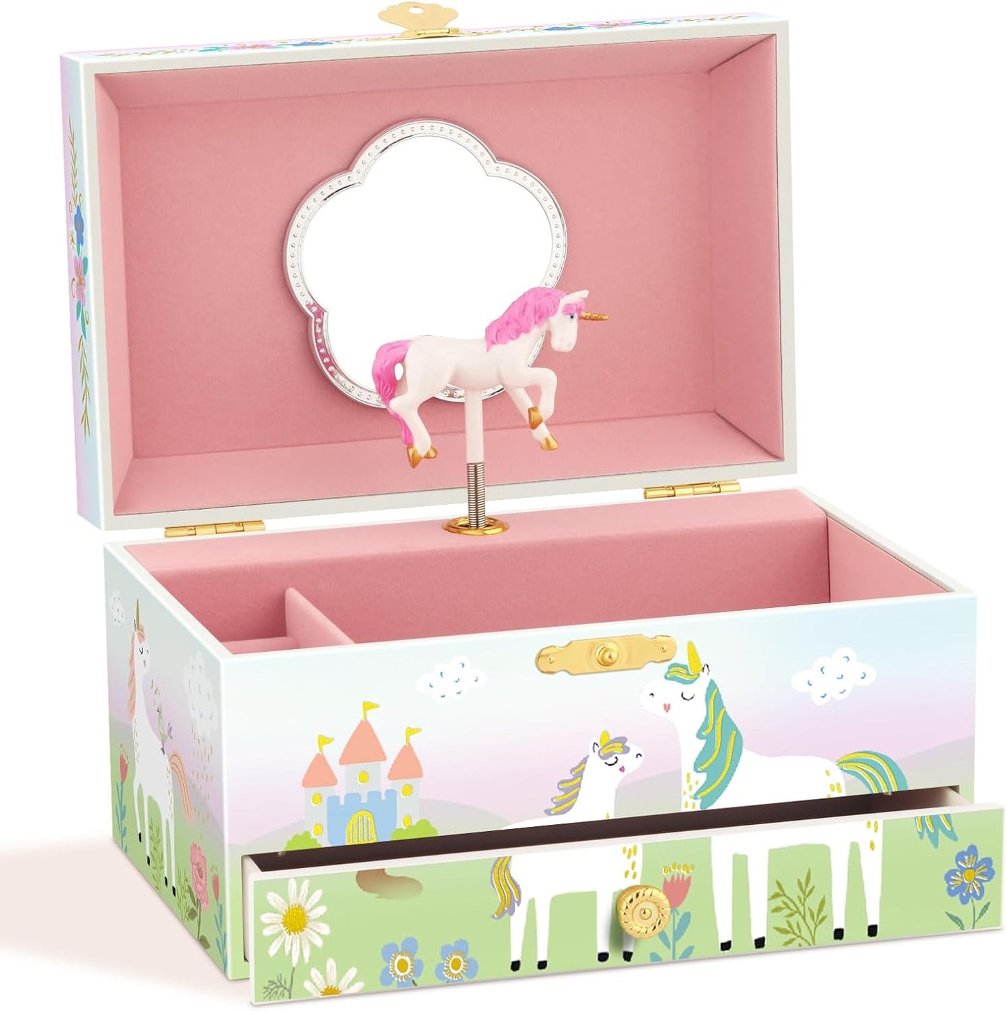 Kids Musical Jewelry Box for Girls with Drawer and Jewelry Set with Ballerina Theme