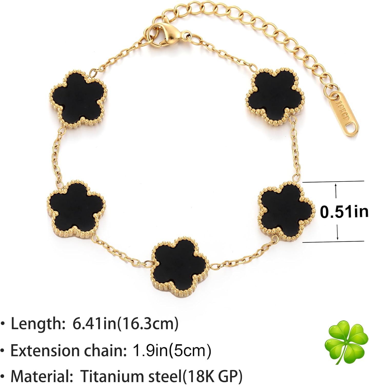 Four Leaf Clover Bracelet for Women 18K Gold Plated Stainless Steel Lucky 4 Leaf Gold Link Bracelet Jewelry Gift for Women