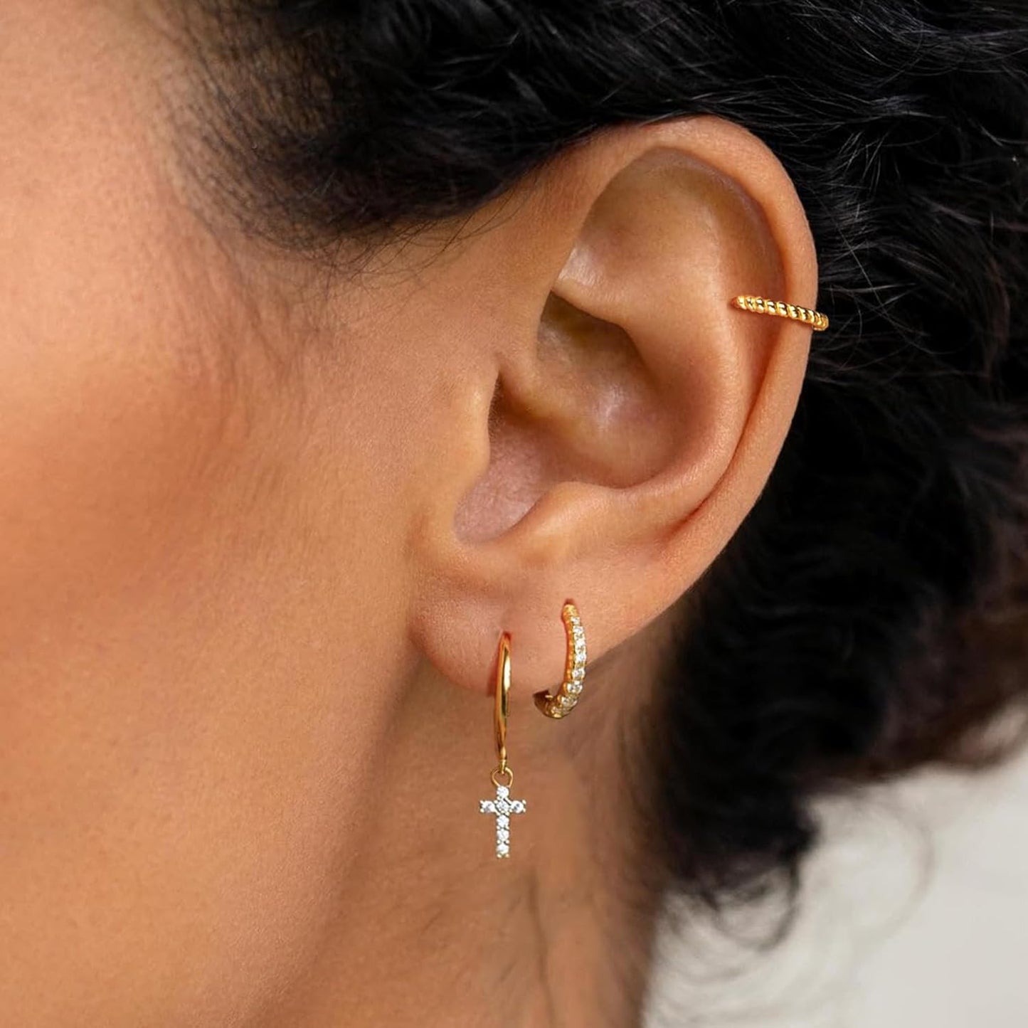 Gold Earrings for Women, 14k Gold Plated Dangle Huggie Earrings for Women Trendy Dainty Gold Hoop Earring Stacks
