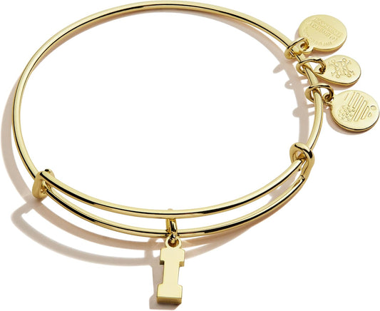 Alex and Ani Expandable Bangle for Women, Initials A to Z Letter Charms, Shiny Finish, 2 to 3.5 in