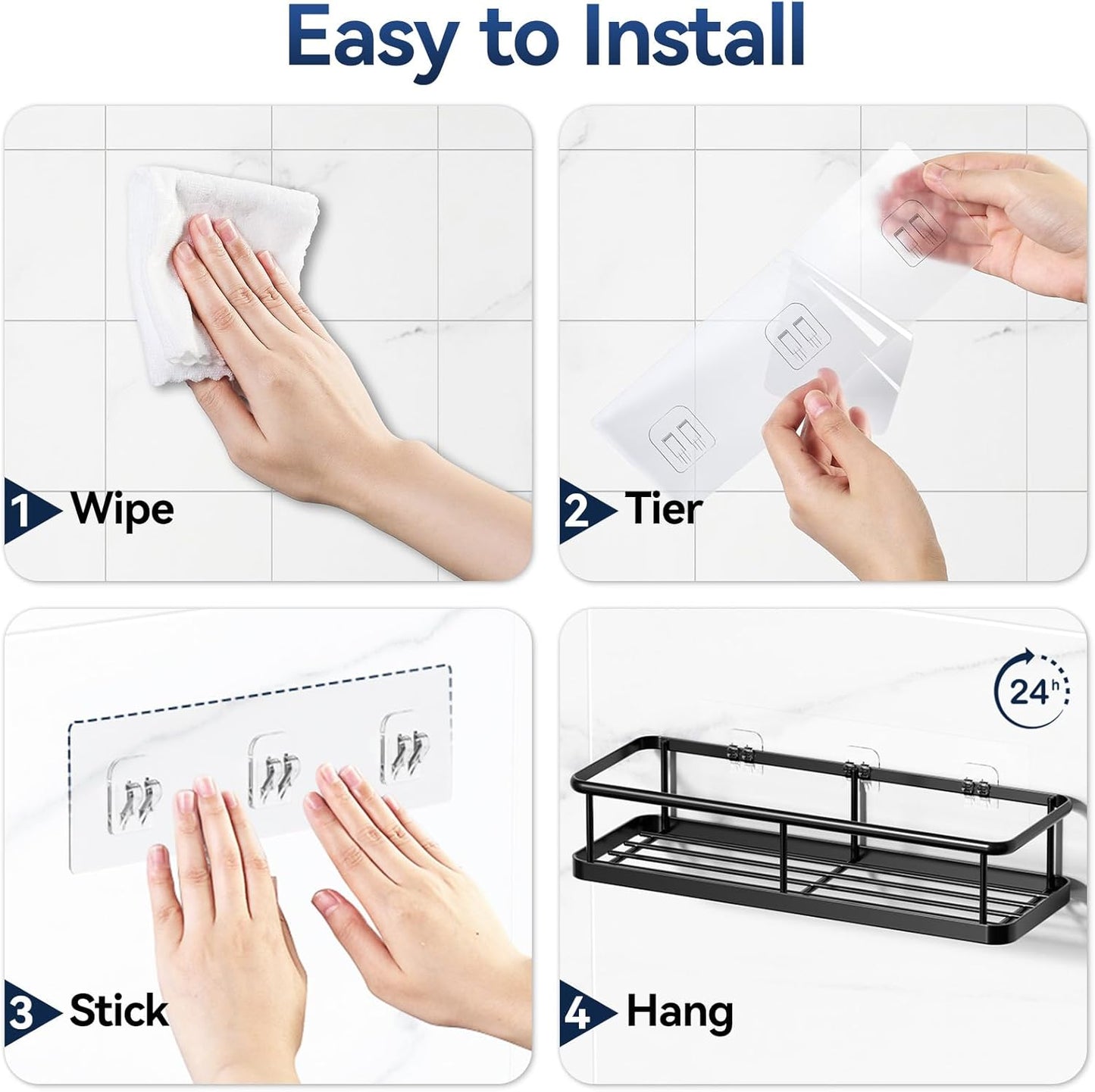 Shower Caddy Adhesive, Rustproof Shower Shelves ,Shower Storage with Removable Hooks