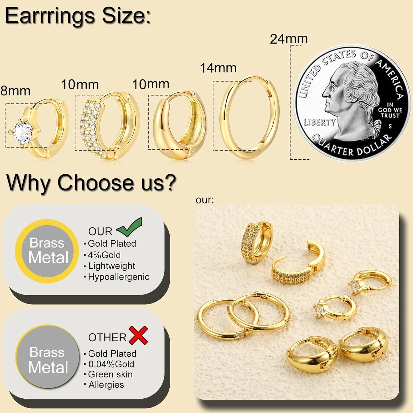 Small Gold Hoop Earrings Set for Women, 14K Gold Plated Lightweight Earrings Sets for Multiple Piercing