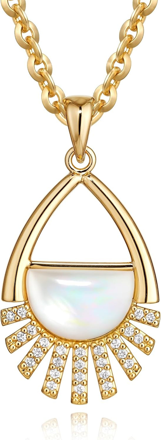 14K Gold MOP Necklace - Heart/Cross/Teardrop Pendant, Delicate Women's Jewelry Gift