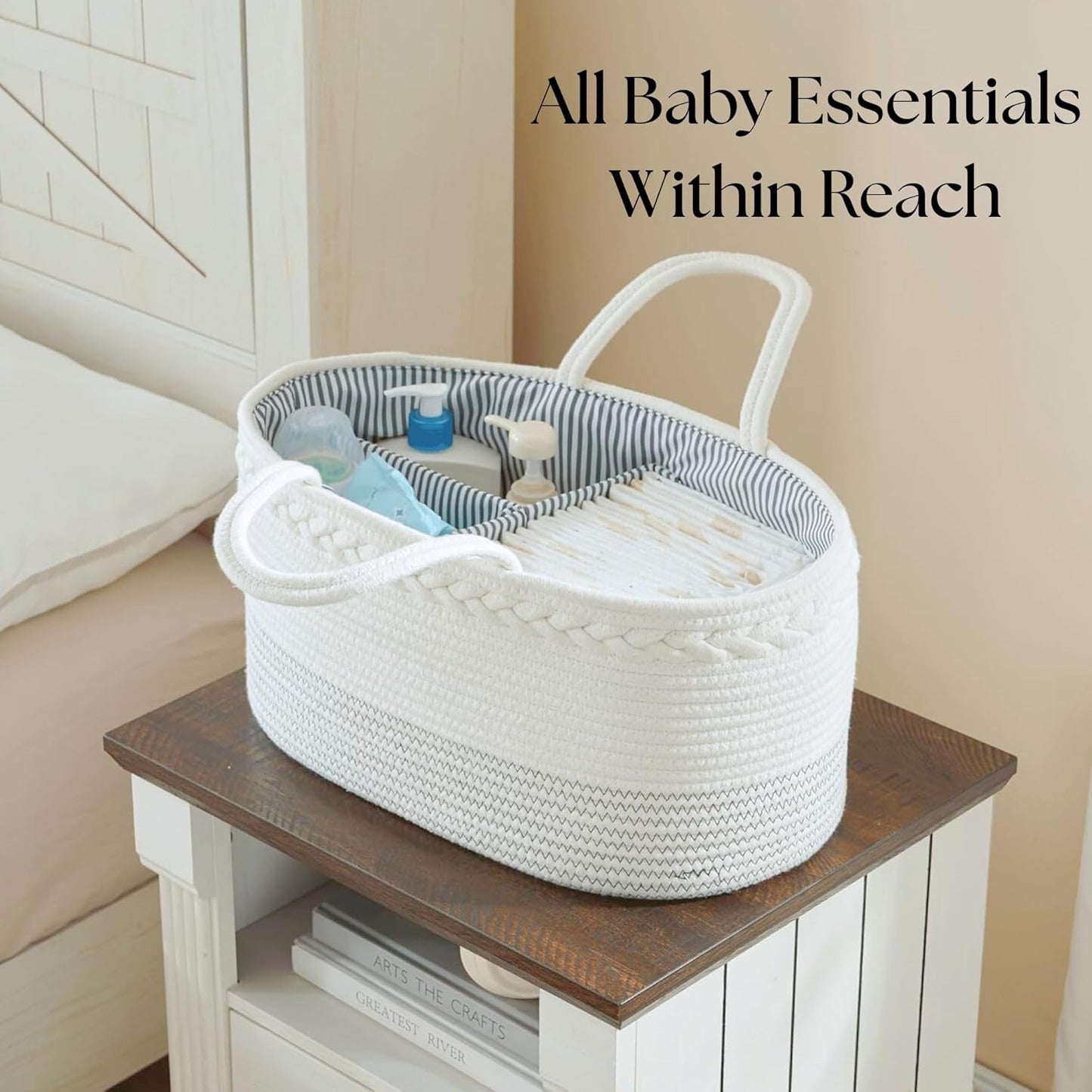 BB room storage basket, changing table storage basket, portable storage basket with removable dividers