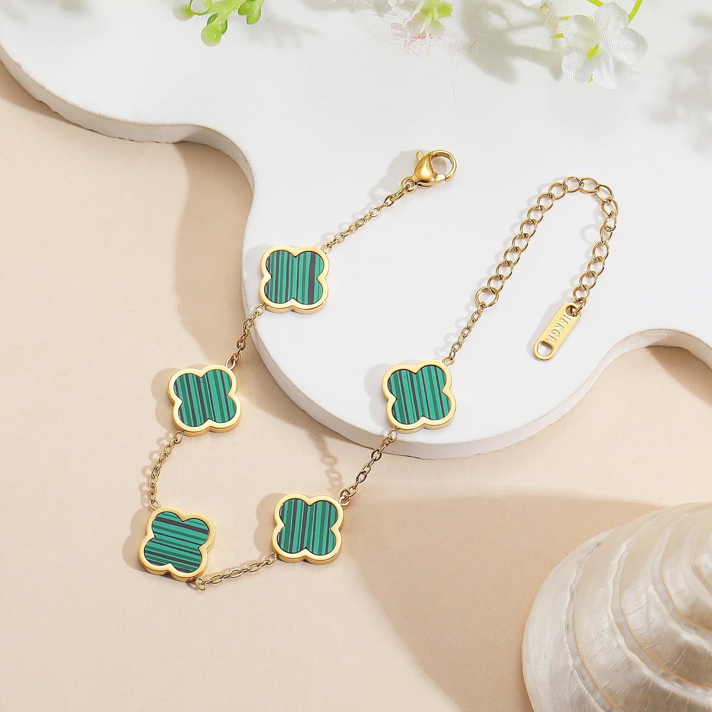 18K Gold Plated Clover Lucky Bracelet for Women White/Black/Red/Green Flower Four Leaf Link Bracelets