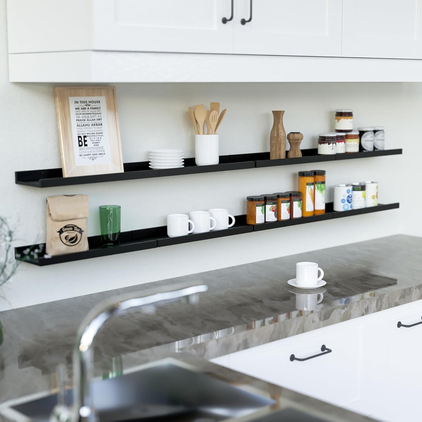 Floating Wall Mounted Shelves, 8count Set with Lip - Black  Book Shelves for Bedroom