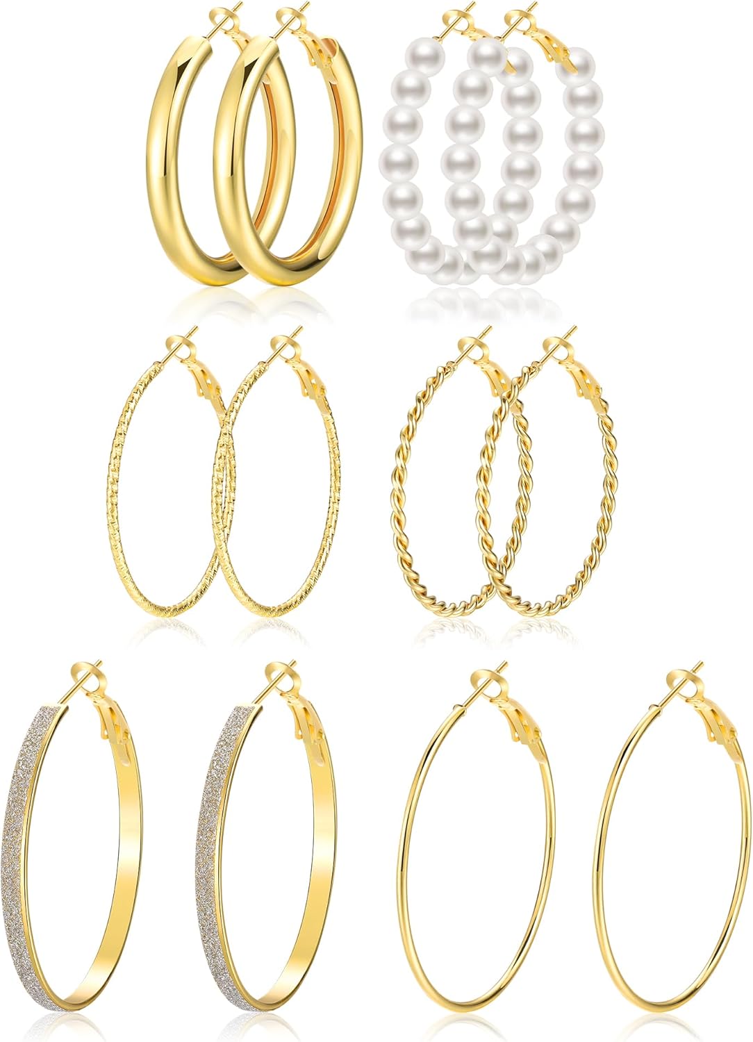 Gold Hoop Earrings Set for Women, 12 Pairs Large/Big Thin Thick Gold Hoops Earrings Loop Pack for Jewelry Gift 40mm/50mm