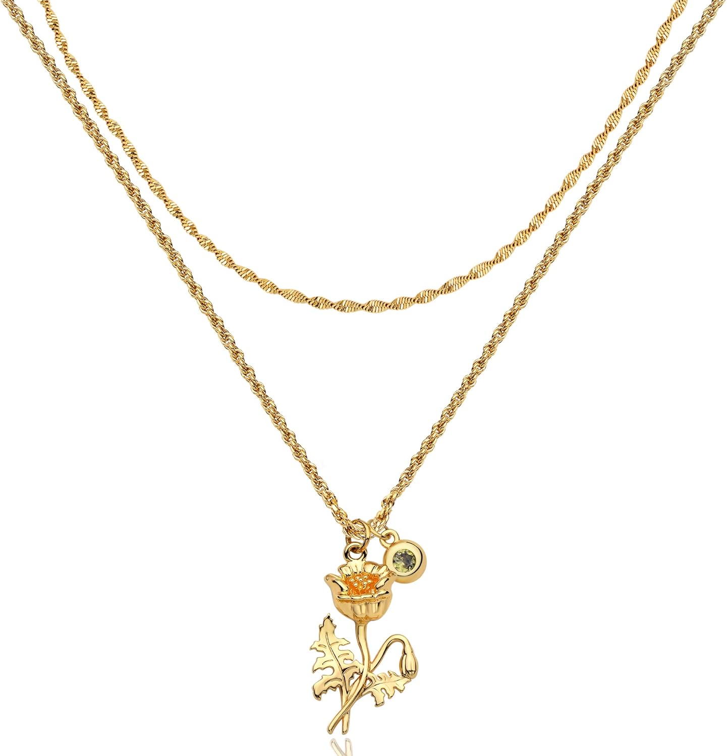 Birth Flower Necklaces for Women 18K Gold Plated Dainty Layered Birth Month Flower with Birthstone Pendant  Personalized Custom Floral Jewelry