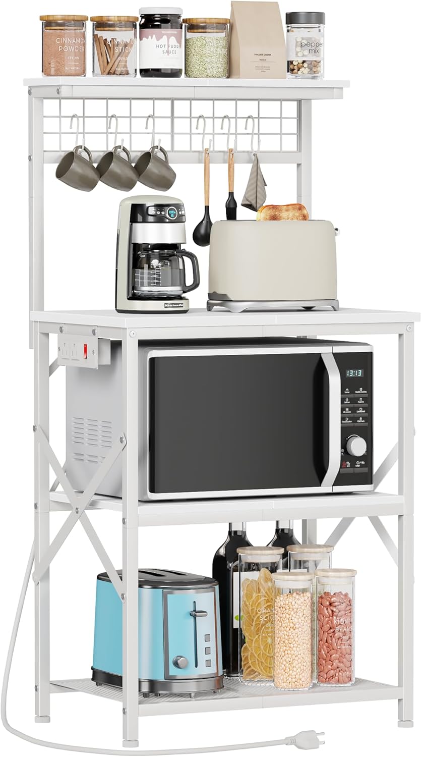 Coffee Bar Station with a 22inch Inch Desktop and 8 S Hooks,Kitchen Microwave Rack for Spices,Pots