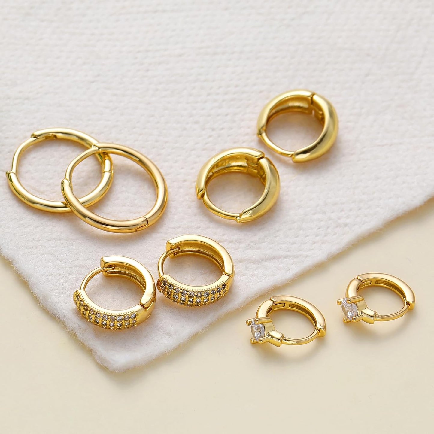 Small Gold Hoop Earrings Set for Women, 14K Gold Plated Lightweight Earrings Sets for Multiple Piercing