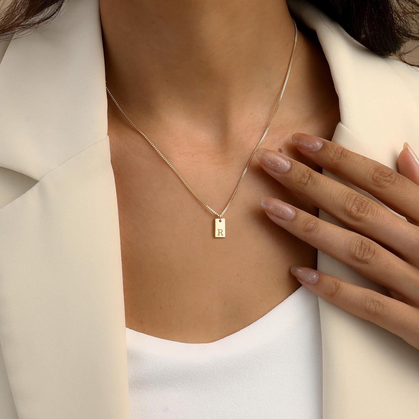 Personalized Initial Necklace: 14K Gold Plated Dainty Letter Name Pendant for Women, Custom Tag Jewelry