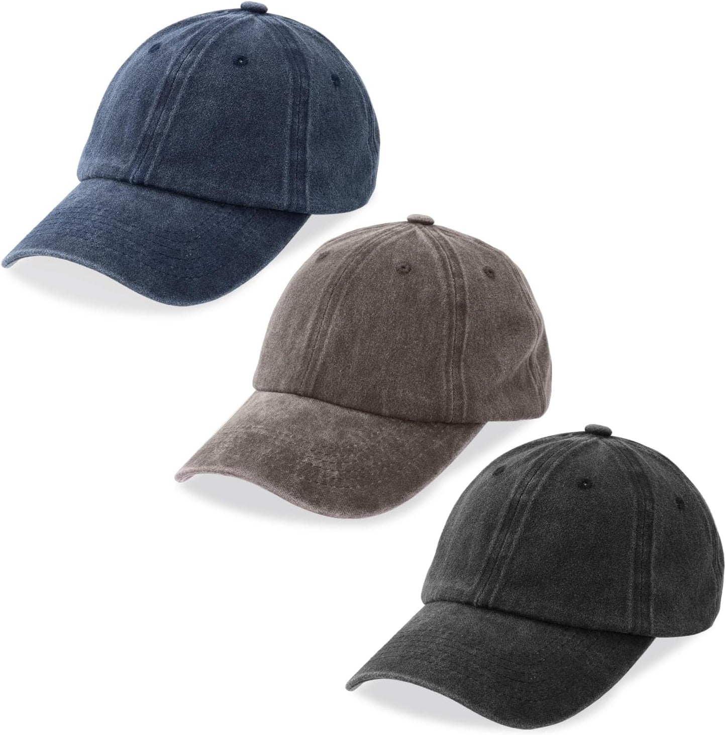 3 Pack Washed Plain Baseball Cap, Retro Adjustable Dad Hats Gift for Men/Women