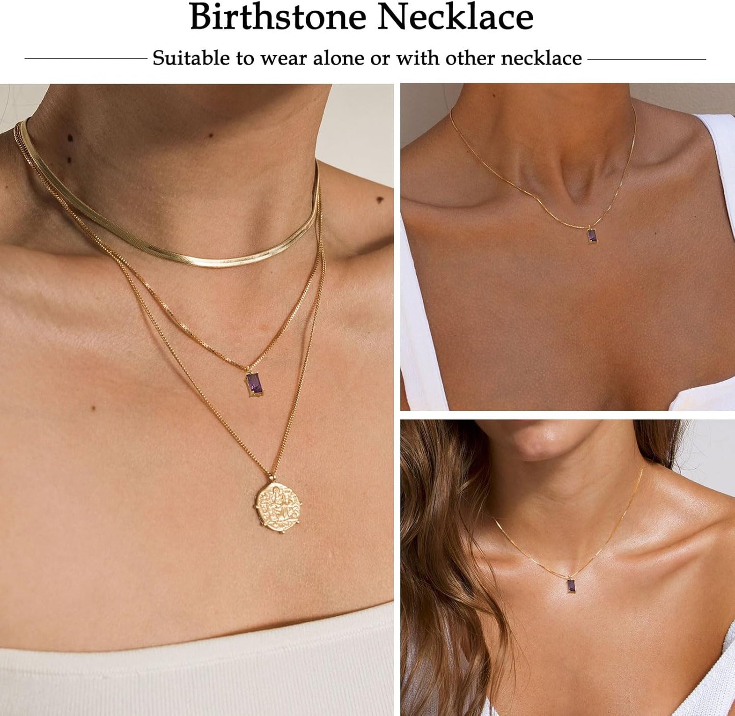 Emerald Birthstone Necklace, 14K Gold Plated Dainty Pendant for Women & Mothers, Green Cubic Zirconia Birthday Gift Jewelry