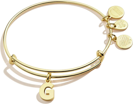 Alex and Ani Expandable Bangle for Women, Initials A to Z Letter Charms, Shiny Finish, 2 to 3.5 in