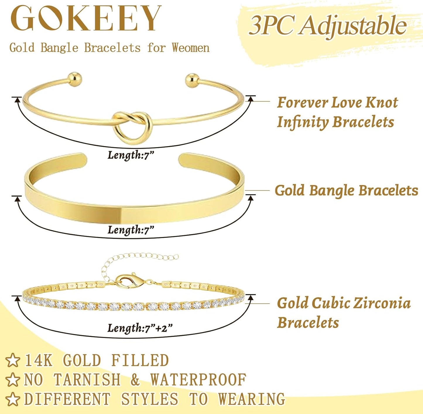 Gold Bracelets for Women Non Tarnish Dainty 14K Real Gold Plated Bangle Cuff Bracelets Stack for Women