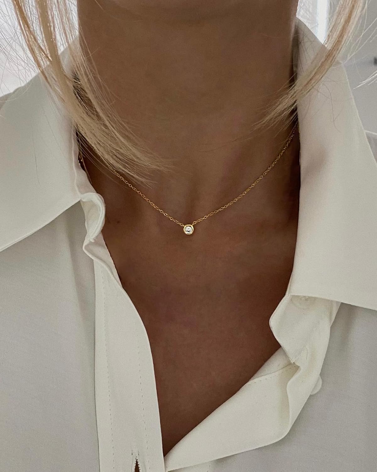 Diamond Choker Necklace for Women: Dainty 14K Gold/Sterling Silver Gold Plated CZ Jewelry, Trendy Gift