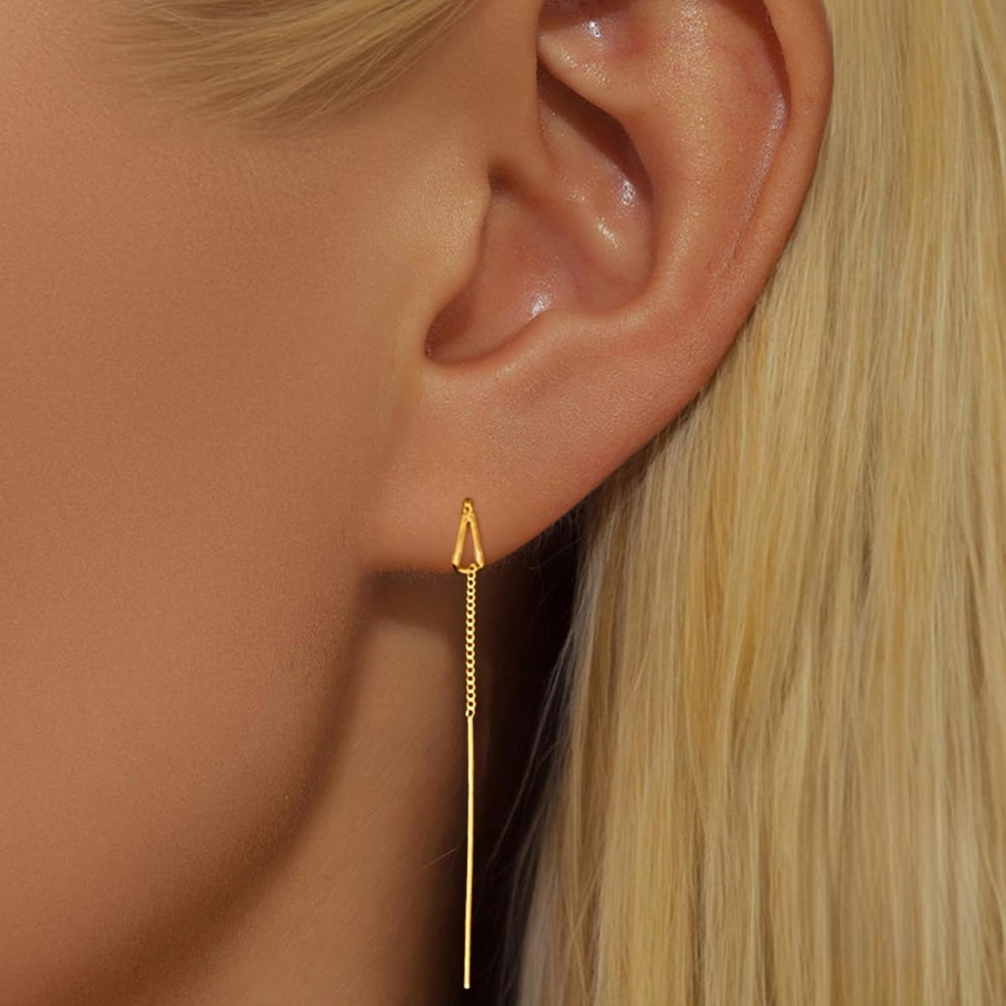 S925 Sterling Silver Threader Earrings for Women Dainty Long Chain Ear Line with Cubic Zirconia Elegant Dangle Tassel Earrings