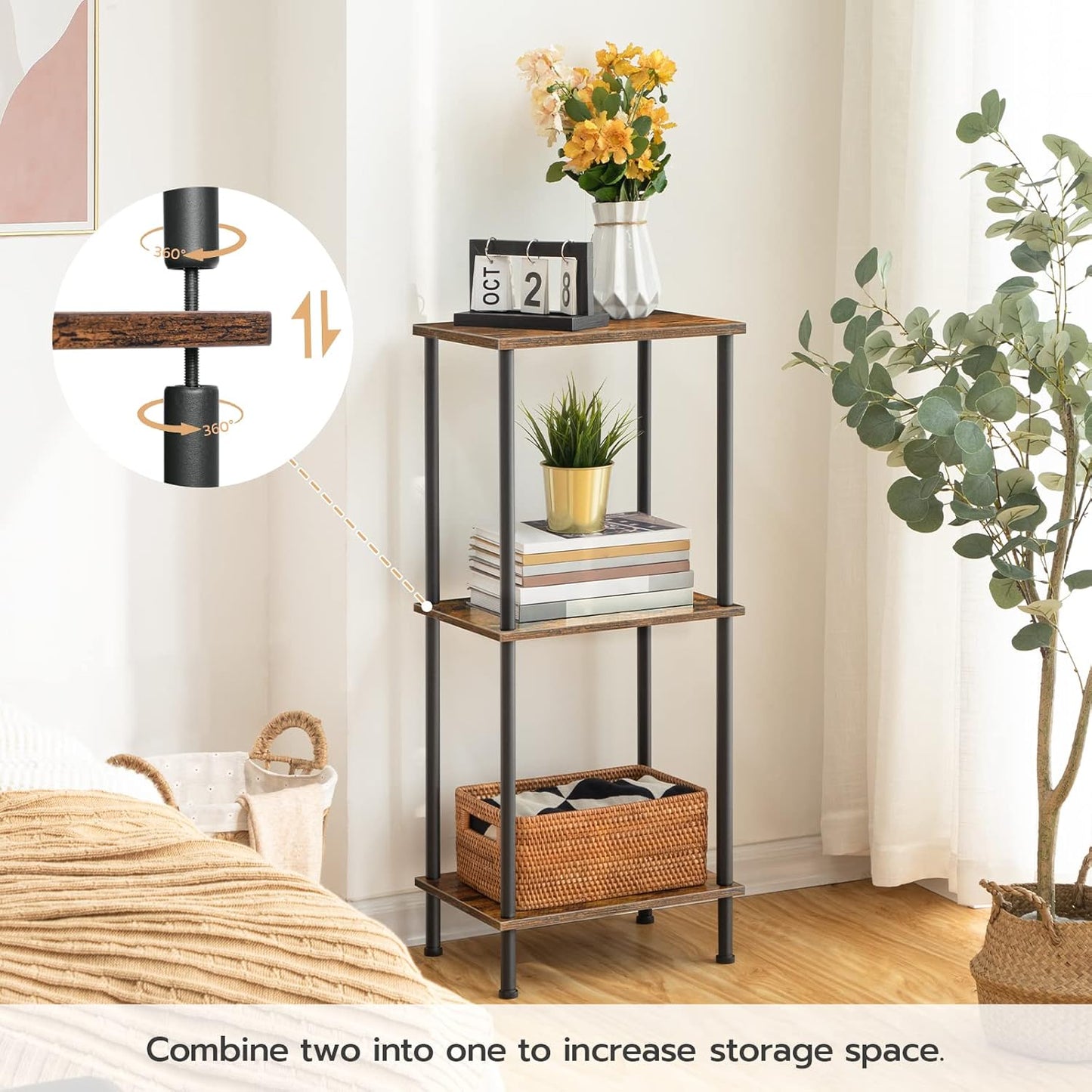 End Table, Small Side Table, Nightstand with 2-Layer Storage Shelves, Stable Frame, Easy Assembly
