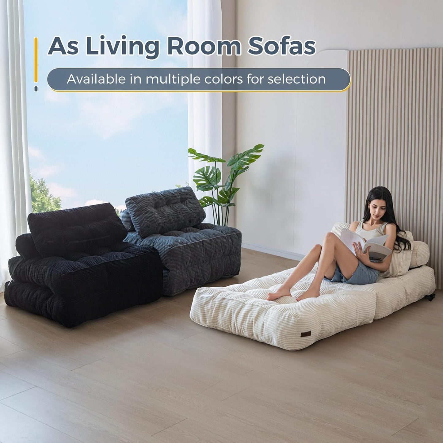 Convertible Folding Sofa Bed - Single Sleeper Chair with Pillow and Back Support, Portable Fold Out Lounge