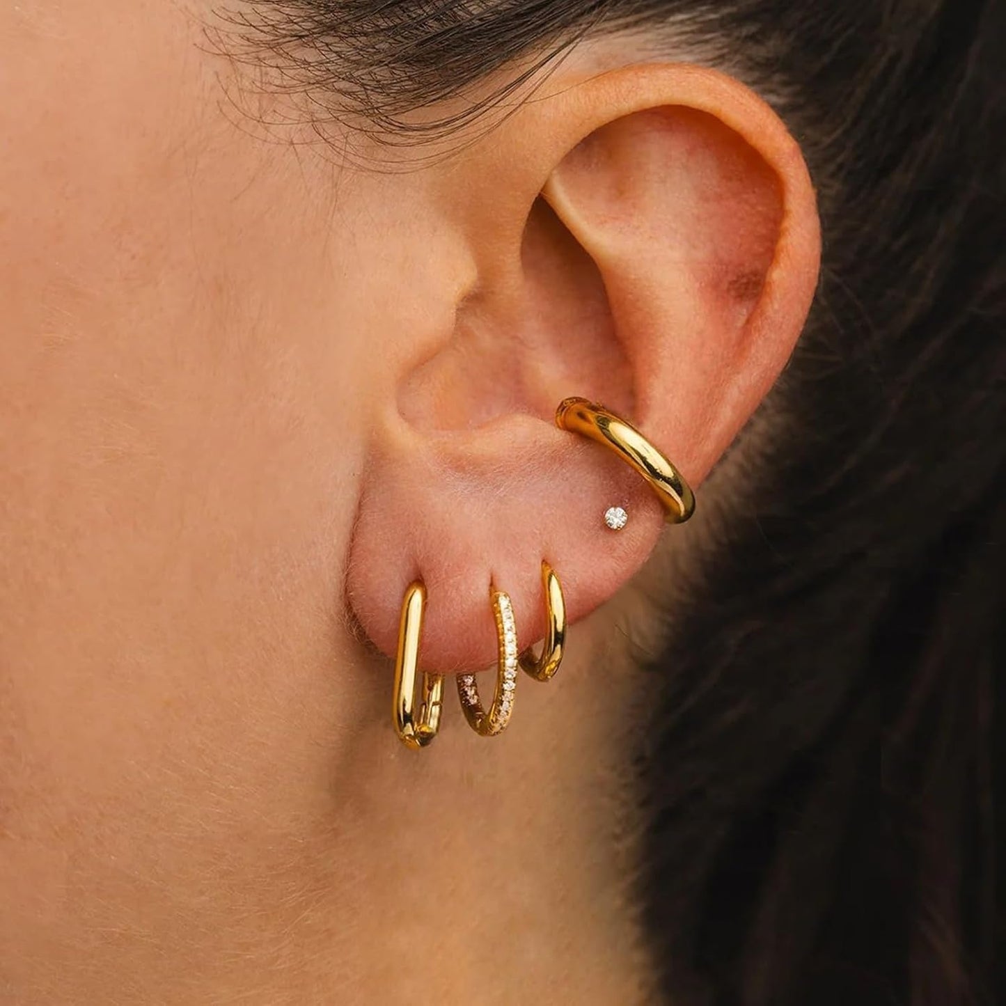 Small Gold Hoop Earrings Set for Women, 14K Gold Plated Lightweight Earrings Sets for Multiple Piercing