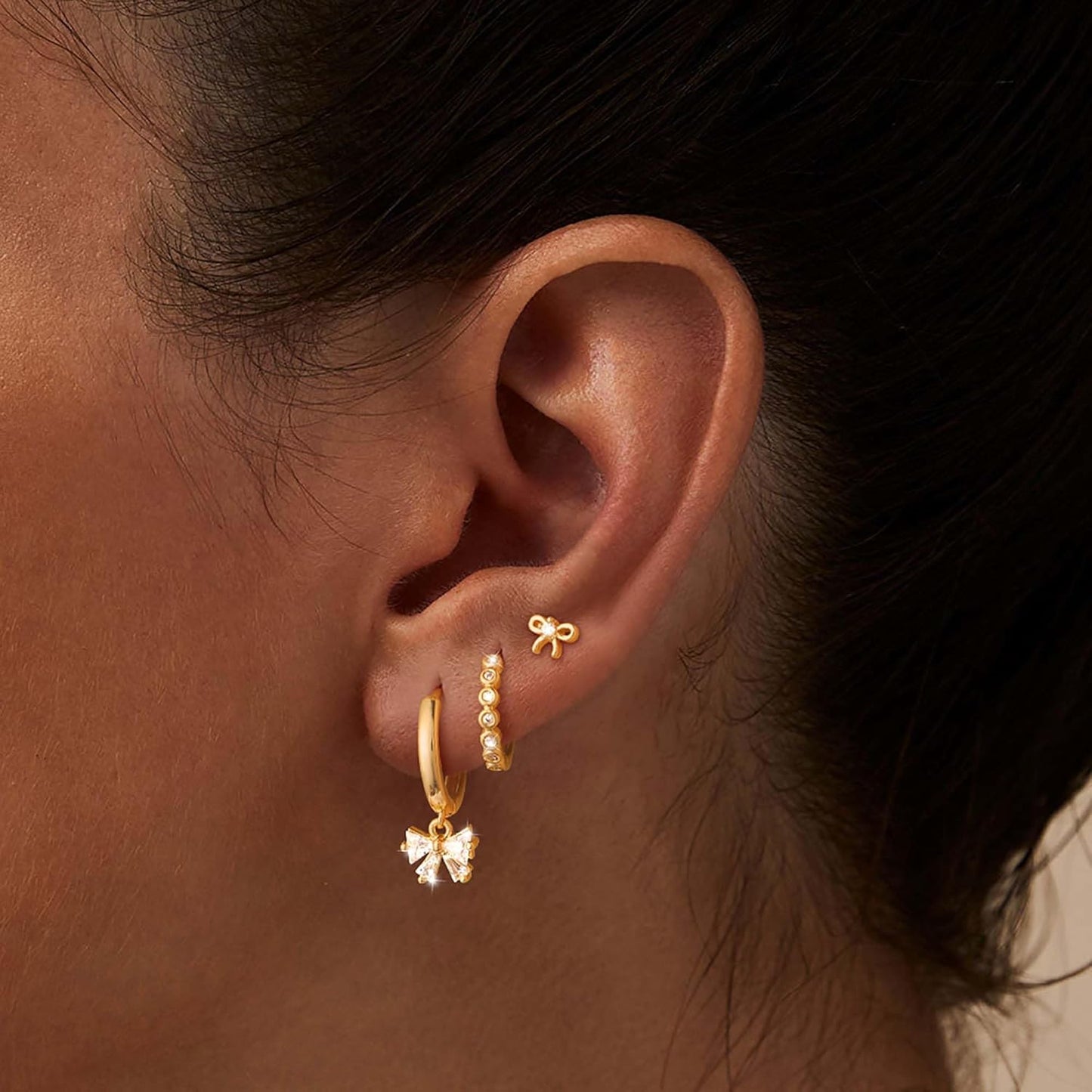 Freekiss 3 Pairs Gold Hoop Earrings Set: Dainty Stud Earrings Trendy Small 14K Gold Plated Hypoallergenic Dangle Cartilage