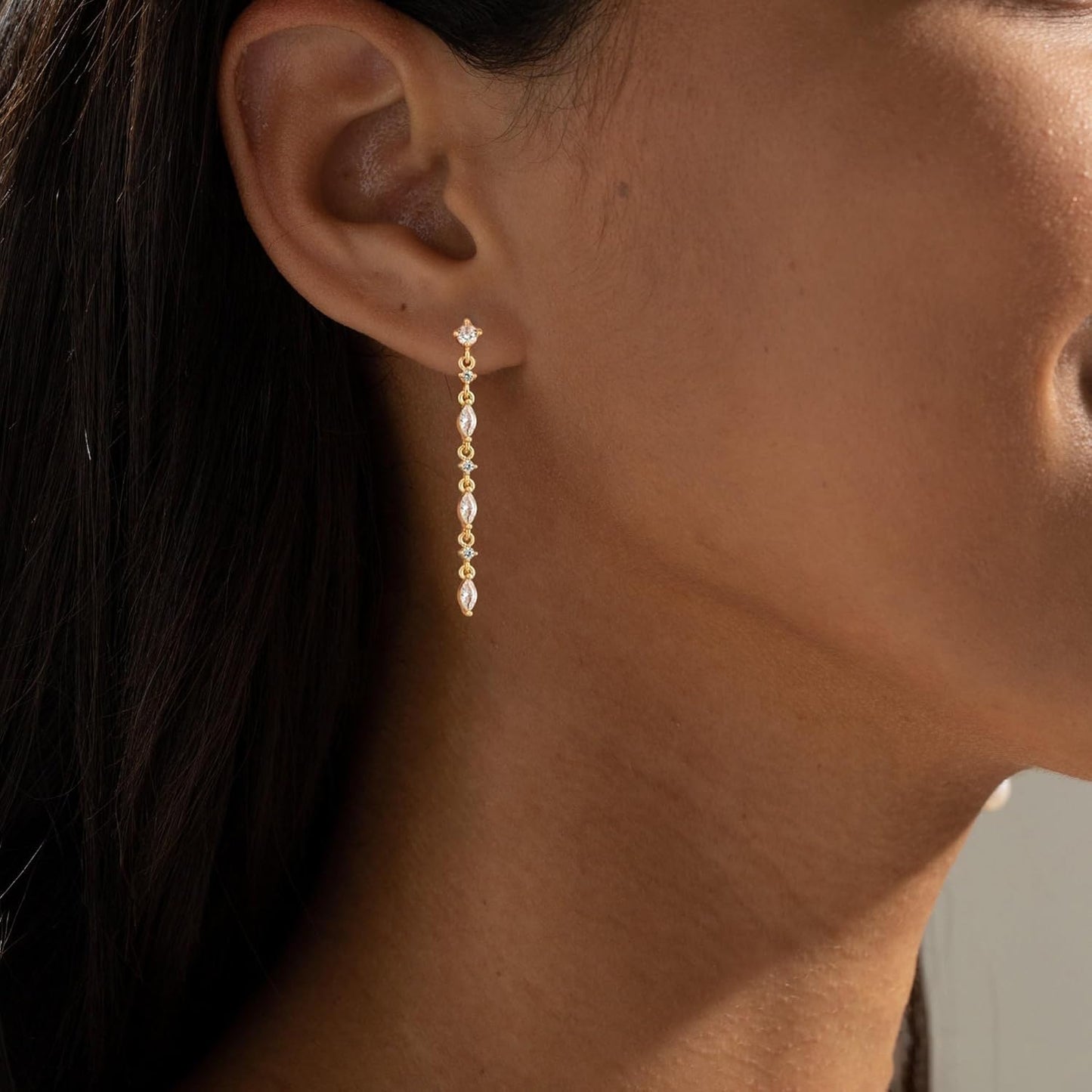 14K Gold Plated Butterfly Dangle Earrings for Women - Dainty, Trendy, CZ Drop Earrings - Simple Long Dangling Jewelry