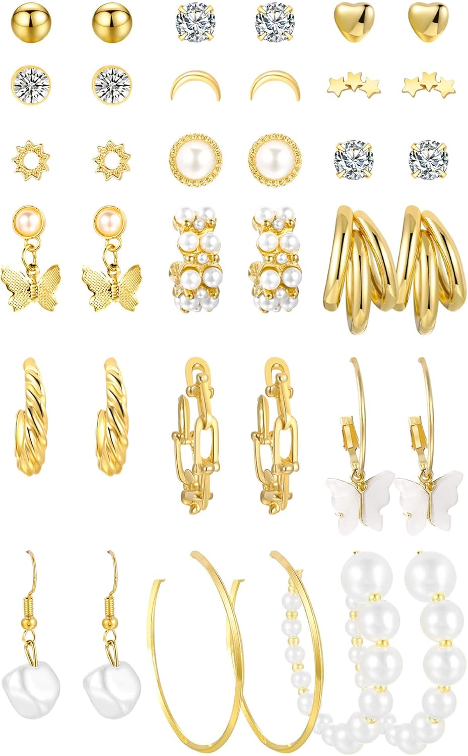 Gold Hoop Earrings Set for Women, 12 Pairs Large/Big Thin Thick Gold Hoops Earrings Loop Pack for Jewelry Gift 40mm/50mm