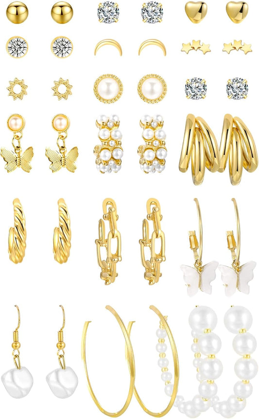 Gold Hoop Earrings Set for Women, 12 Pairs Large/Big Thin Thick Gold Hoops Earrings Loop Pack for Jewelry Gift 40mm/50mm