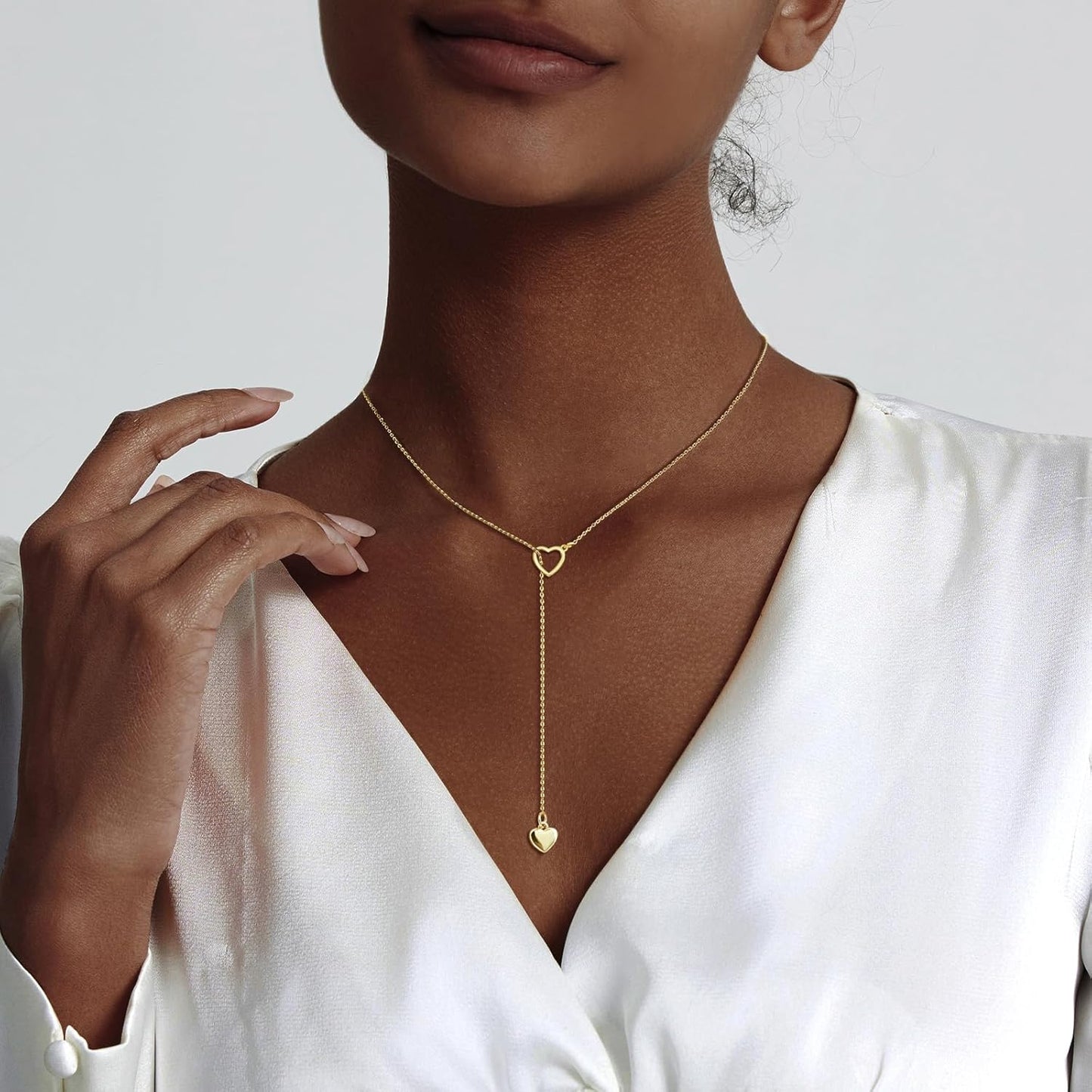 Lariat Gold Necklace for Women: Dainty 14K Gold Plated/Silver Y-Shaped Beaded Drop Chain, Trendy Gift