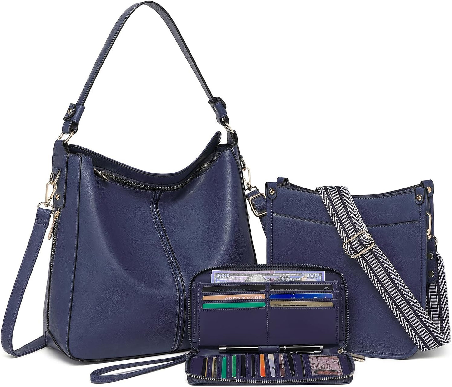 3PCS Crossbody Bags Set Large Leather Purse Shoulder Handbags with Wallet Adjustable Straps