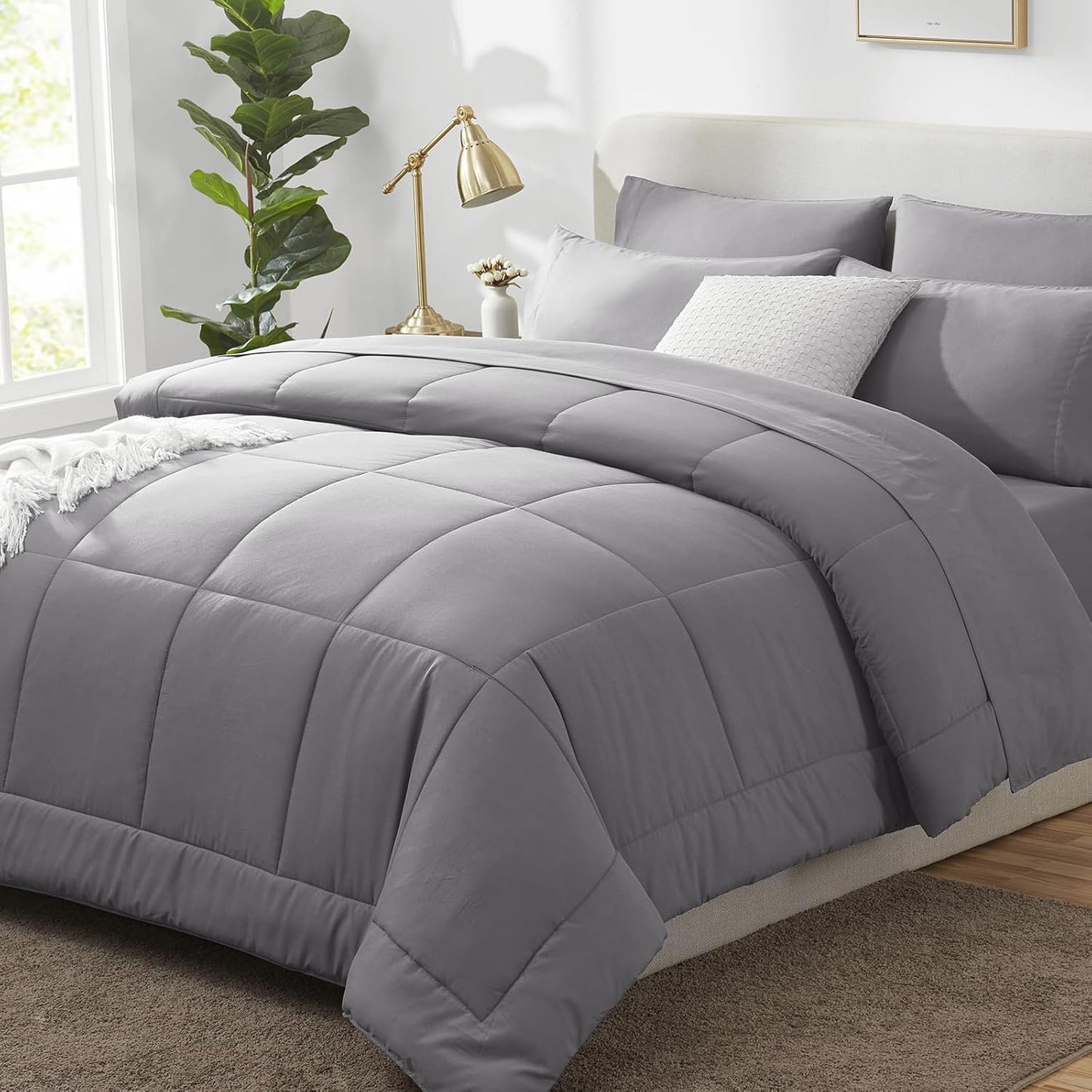 Queen Comforter Set Black, 7 count Bed in a Bag, All Season Bedding Sets