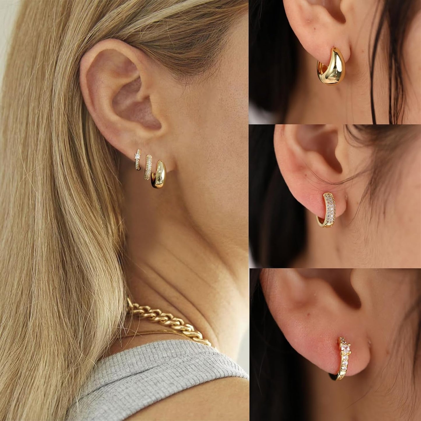 Gold Hoop Earrings Set for Women Trendy, 14K Gold Plated Lightweight Small Gold/Silver Hoop Earrings for Women Chunky Open