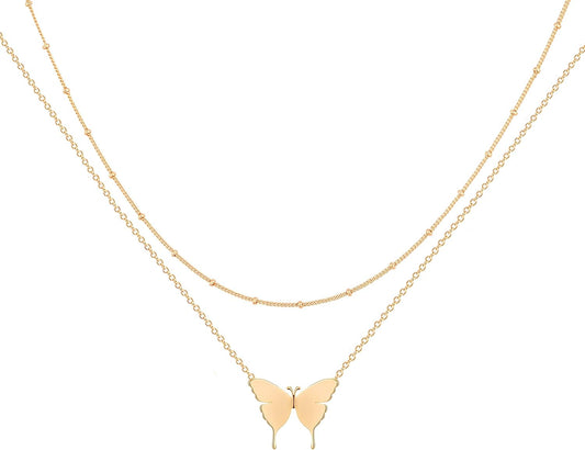 Layered Heart Necklace: 18K Gold Plated Dainty Pendant with Arrow & Bar - Handmade Boho Jewelry for Her