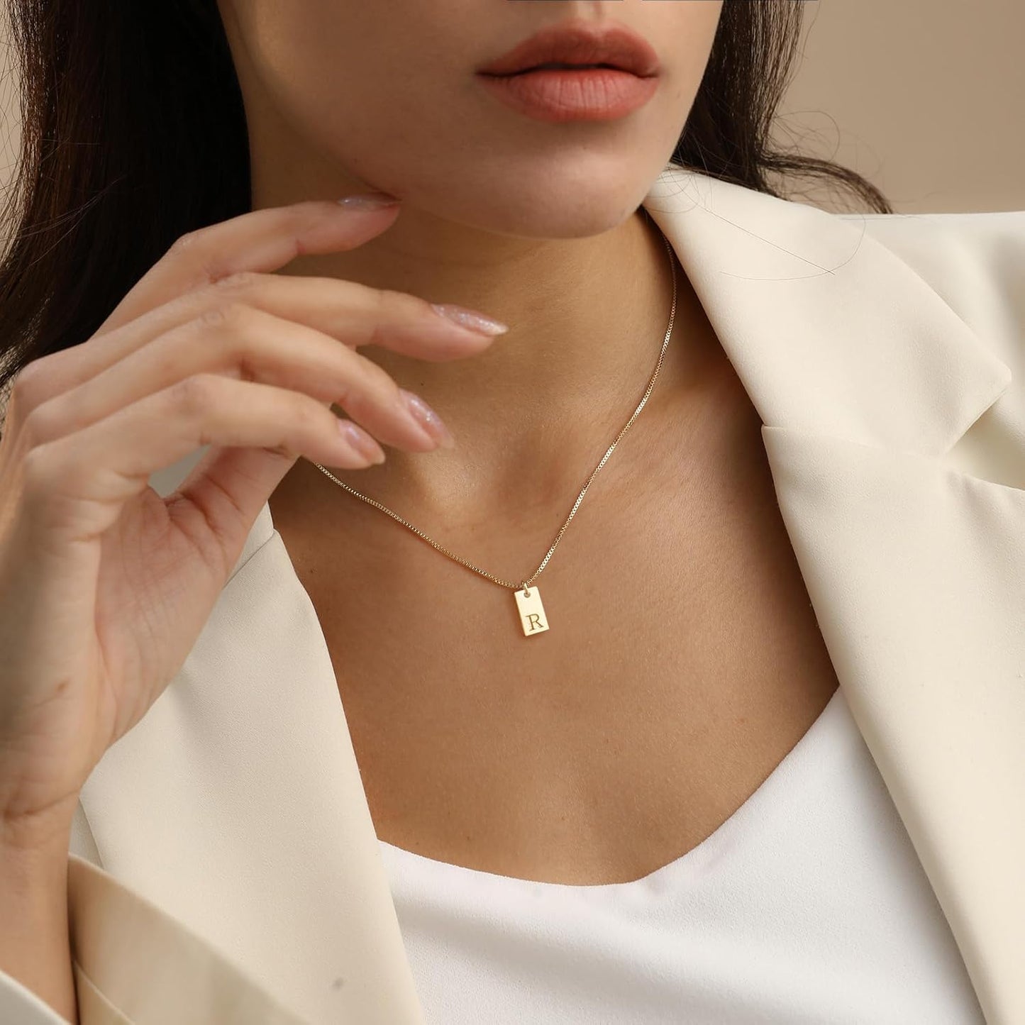 Personalized Initial Necklace: 14K Gold Plated Dainty Letter Name Pendant for Women, Custom Tag Jewelry