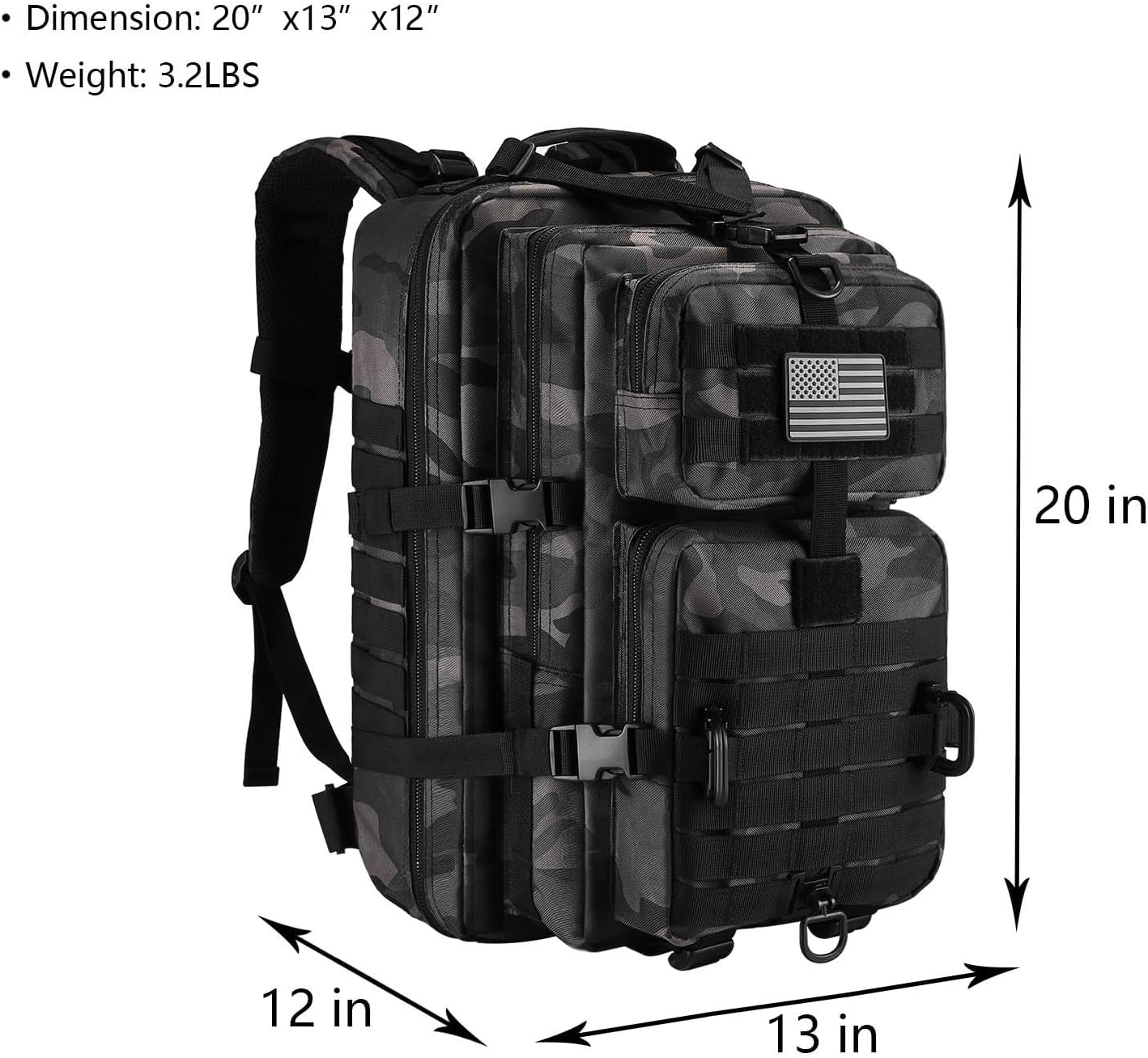 MOLLE Assault Pack, Tactical Backpack Military Army Camping Rucksack, 3-Day Pack Trip, D-Rings