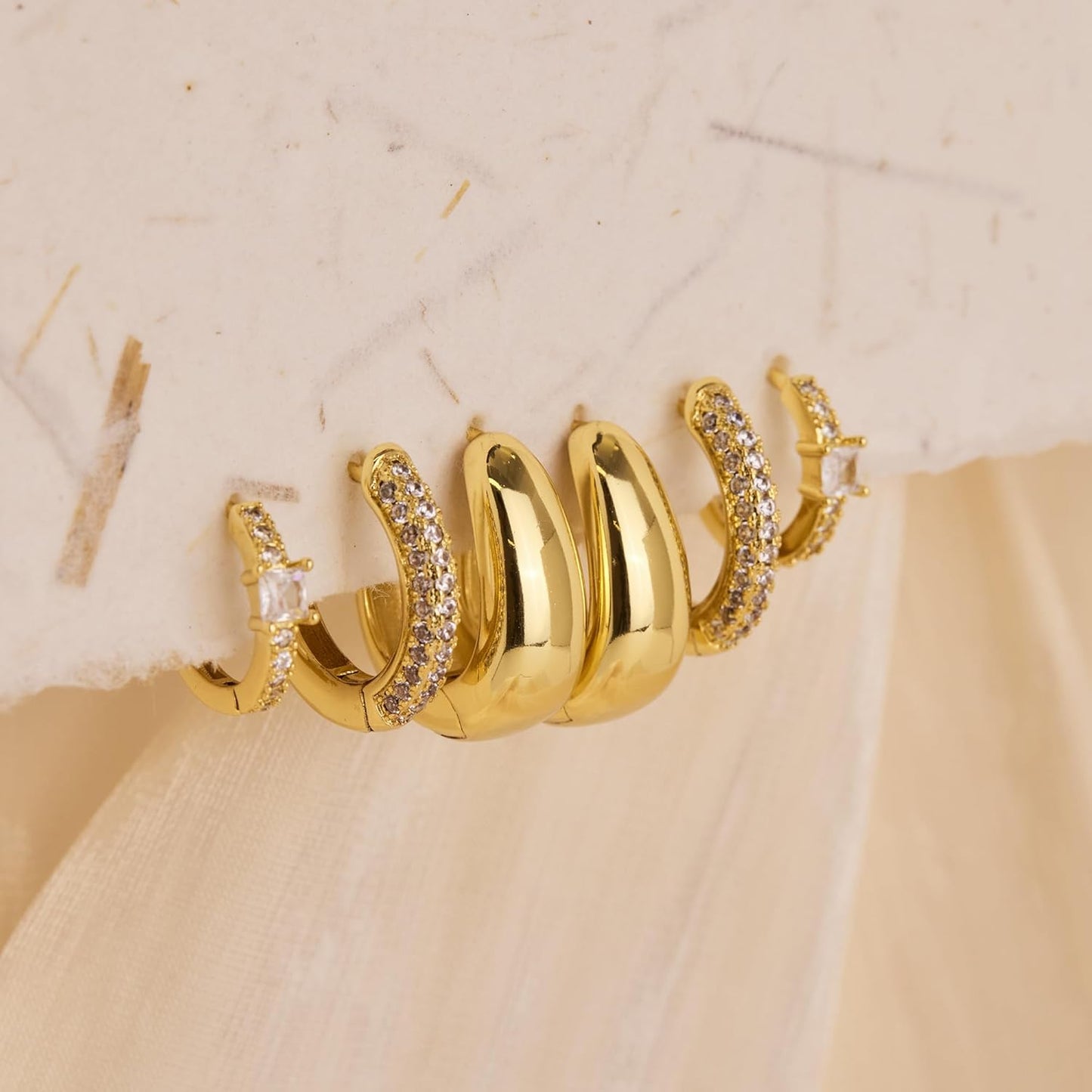 Small Sterling Silver Huggie Hoop Earrings Set for Women, 14K Gold Plated Hoops Stacks for Multiple Piercings