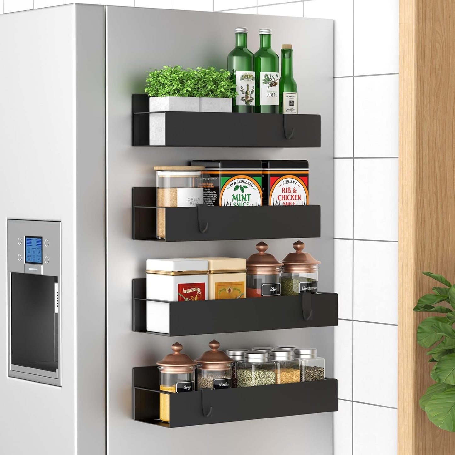 Metal 4 Pack Magnetic Spice Storage Rack Organizer for Refrigerator and Oven Organizers and Storage