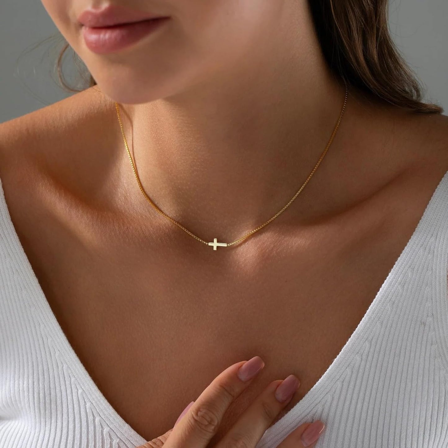 CROSS NECKLACE FOR WOMEN - 14K GOLD & SILVER PLATED DAINTY PENDANT, SMALL FAITH CHARM CHOKER, RELIGIOUS JEWELRY GIFT FOR EASTER BAPTISM"