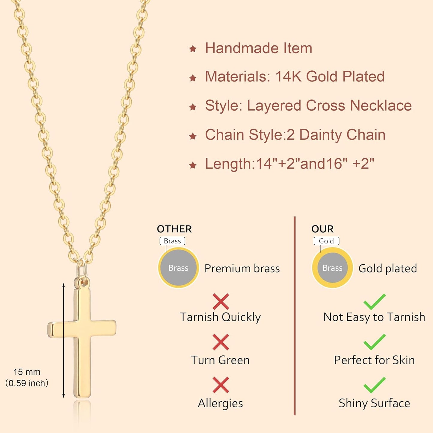 "14K Gold/Silver Plated Layered Cross Necklace, Dainty Stackable Choker with Cross Pendant, Trendy Women’s Jewelry Gift"