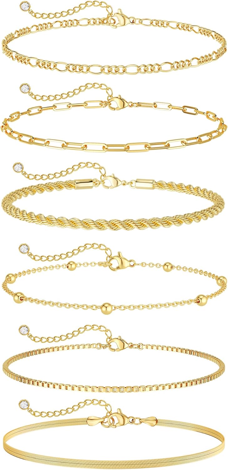 Gold  Ankle Bracelets for Women  - Dainty 6count  Anklets  Anklets Set Pack Summer Beach