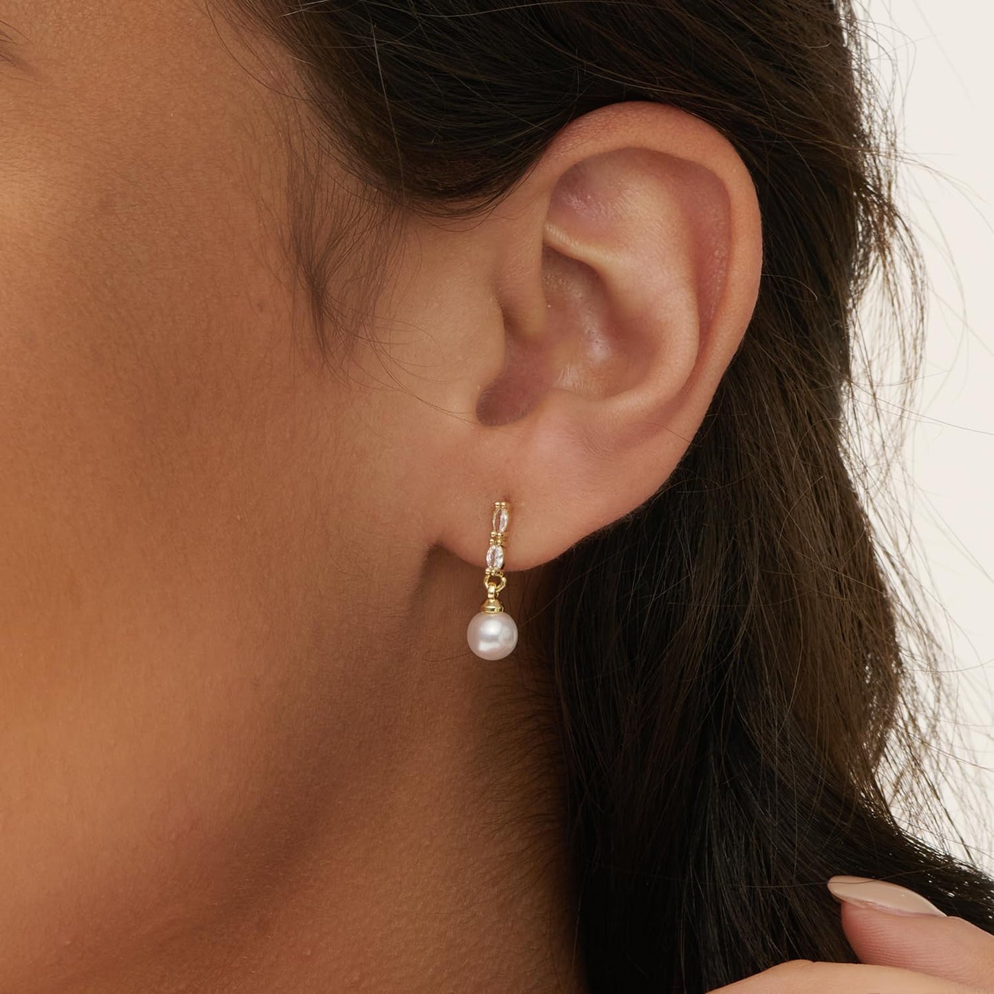 Pearl Earrings: 14k Gold-plated Cubic Zirconia Accented Pearl Drop Dangle Wedding Engagement Earrings For Women Bridal Bridesmaid