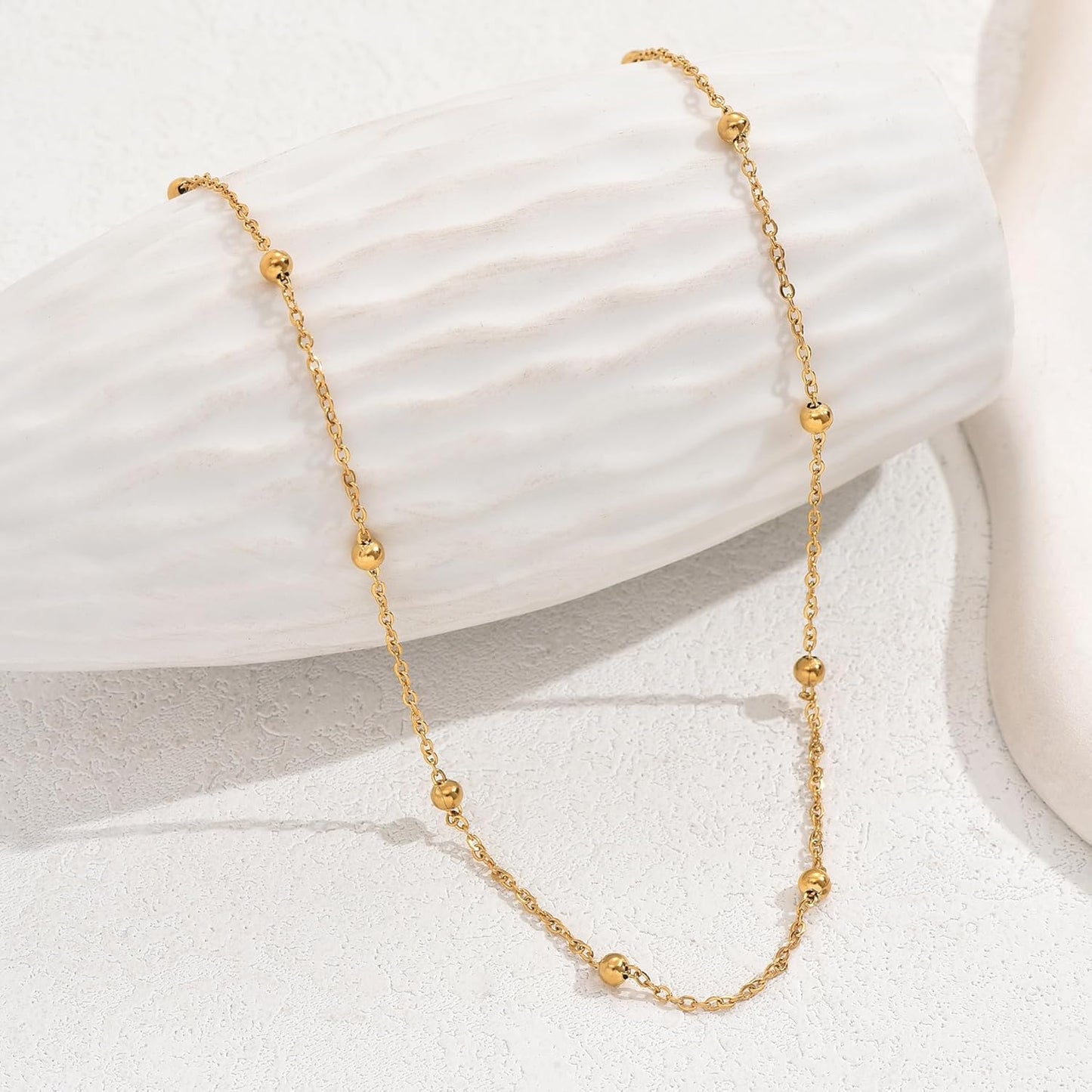 Dainty Gold Chain Necklace For Women - 18K Gold Plated Coin Disc Choker With Beaded & Paper Clip Layered Chain, Everyday Jewelry Gift