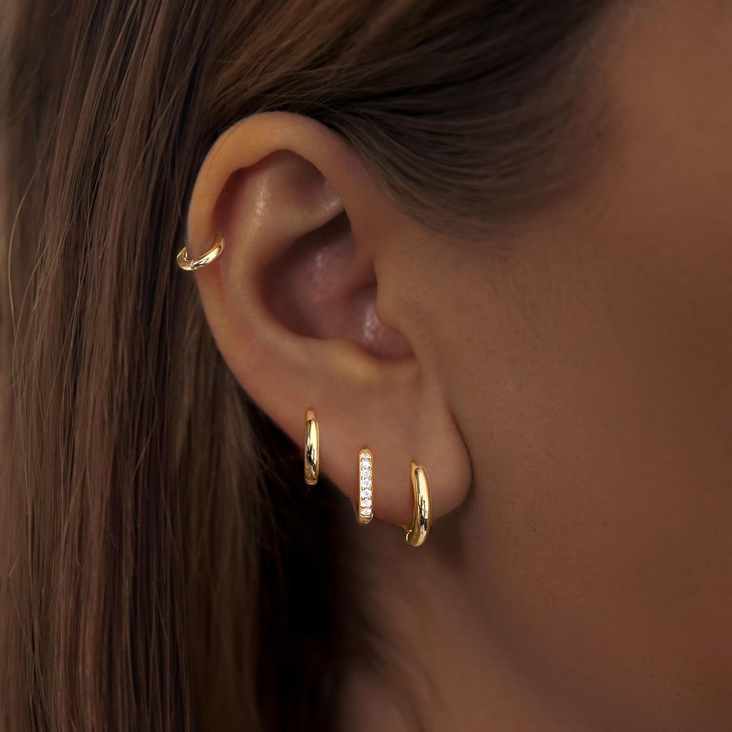 Small Gold Huggie Hoop Earrings Set for Women Men Hypoallergenic 14K Plated Stack Cartilage Earrings, Multiple Piercing