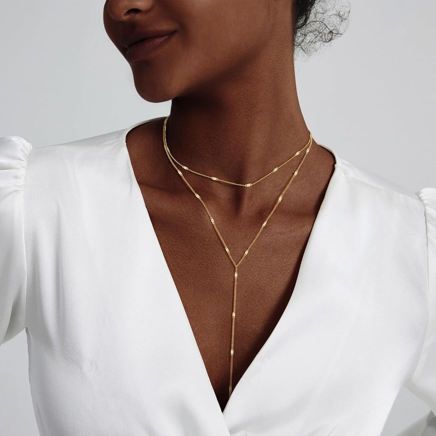 Lariat Necklace For Women: Dainty Y-Shaped Beaded Drop Chain, 14K Gold Plated/Silver, Trendy Gift