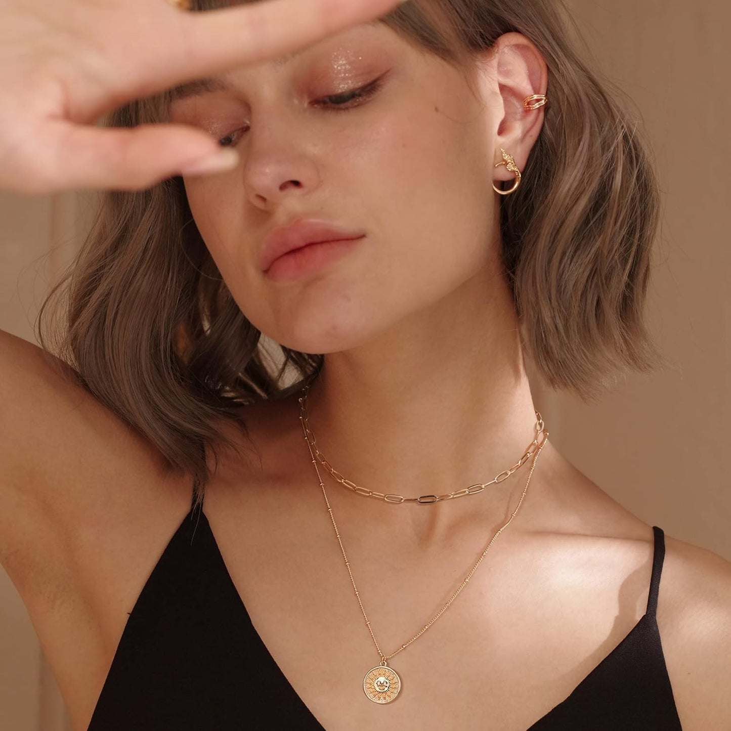Layered Heart Necklace, Handmade 18K Gold Plated Dainty Choker With Arrow Bar Pendant for Women