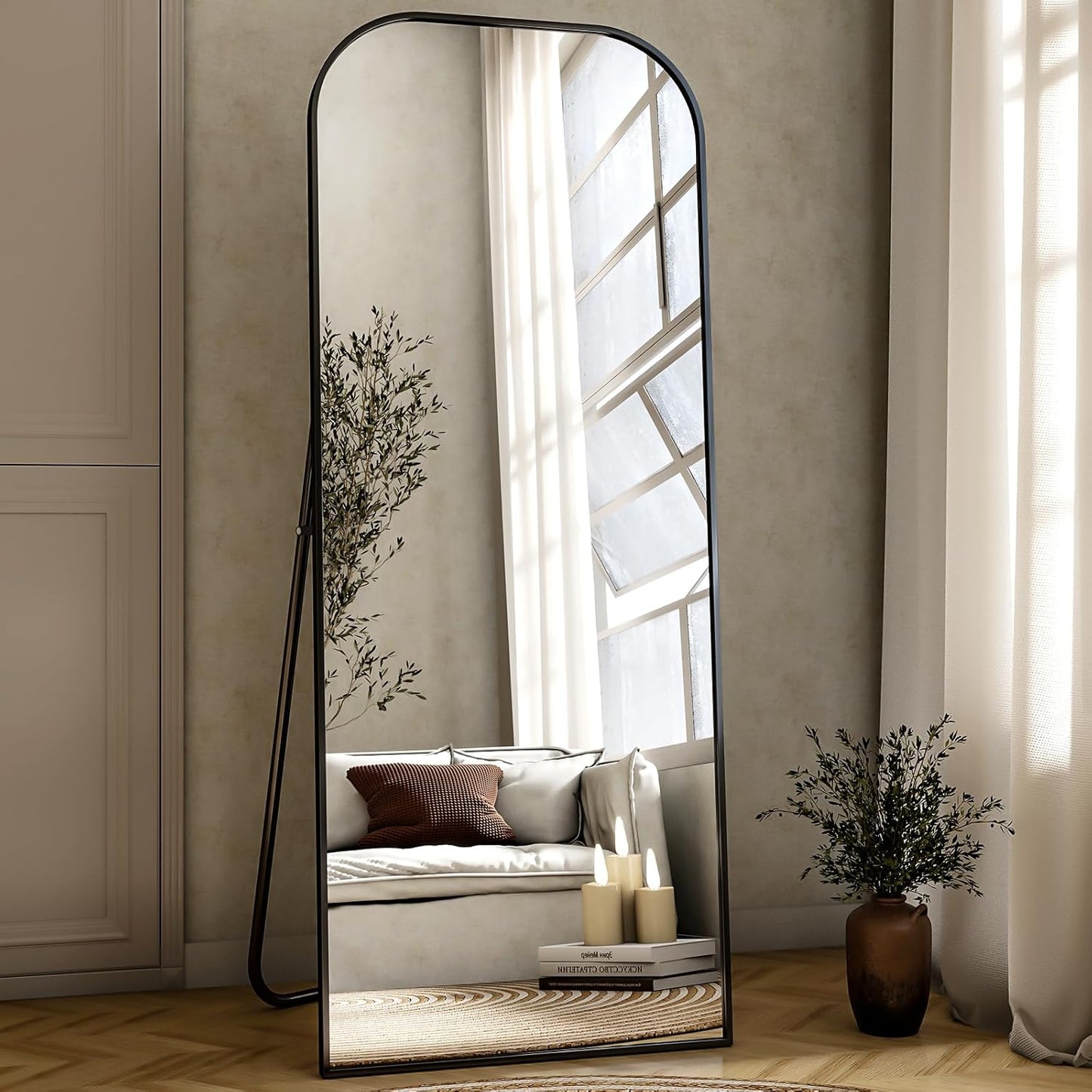 56x21 Inch Full Length Mirror - Large Floor Standing & Wall Mountable Full Body Mirror